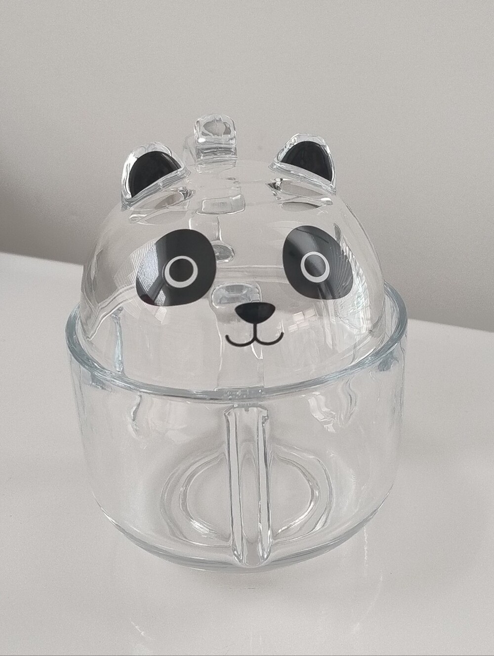 Clear Panda Glass Mug with Lid - Cute Black & White Face